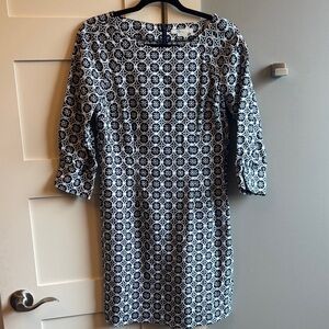 Boden Kate 8P petite 100% linen navy white print dress